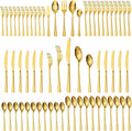 65 Piece Gold Silverware Set with Serving Utensils, 18/10 Stainless Steel