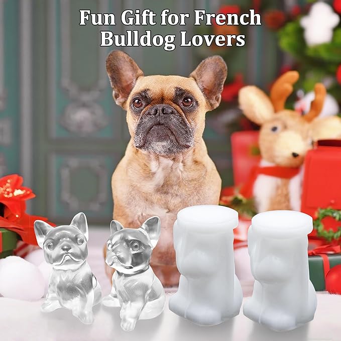 2 Pack 3D French Bulldog Ice Cube Silicone Mold Ice Cube Tray | Candle Mold