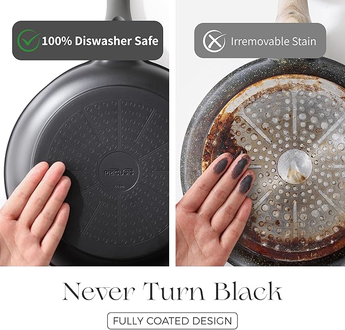 PRICUSIS Nonstick Saucepan with Lid, 2.7 Quart Non Toxic Pot with Pour Spouts, Full Coated, 100% Dishwasher Safe, Induction Compatible, PFOS & PFOA Free, Black Sesame