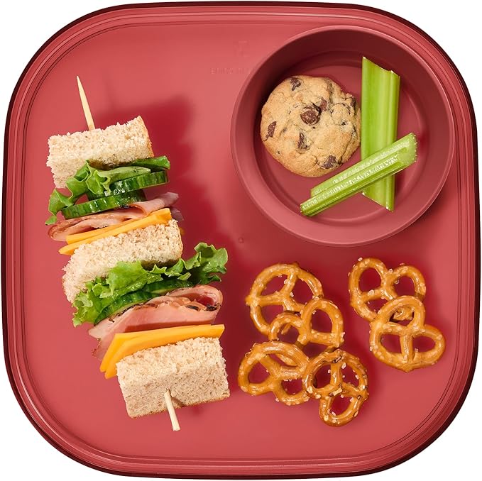 Madesmart Dipware Reusable Dining Plate, Serving Tray for Appetizers and Snacks, Sandwiches, Hummus, Sauces, Stackable & Removable Dip Bowl, Red