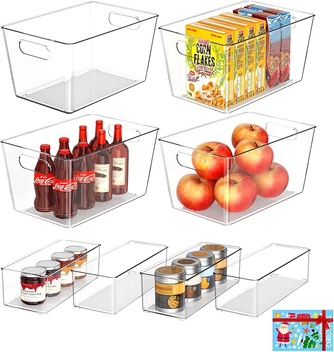 Joymeezo Set of 6 Pantry Organizers and Storage, Clear Plastic Bins(4L+2S)