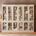 ivaniti 70.8" Tall Brown Bookshelf with Glass Doors, Farmhouse Modular Bookcase with 6-Tier Adjustable Shelves, Large Storage Cabinet for Home Office, Living Room, Set of 3