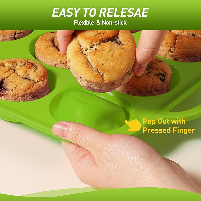 Socisen 12 Cups Silicone Muffin Pan with Metal Reinforced Frame Regular Size Cupcake Pan Tray Egg Bites Silicone Circle Cookie Molds Muffin Tin Tart Pans Baking Sheet Set for Oven Dishwasher Safe