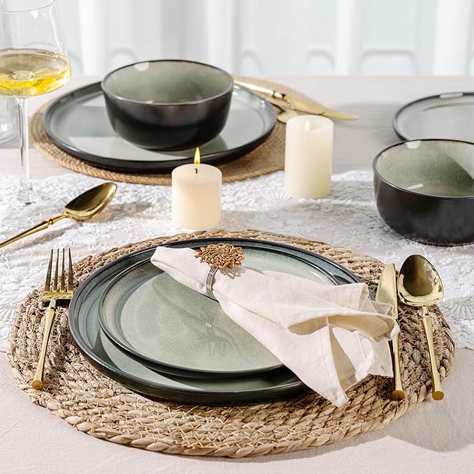 AmorArc Stoneware Dinnerware Sets for 4, 12Pcs Plates and Bowls Sets Dishes