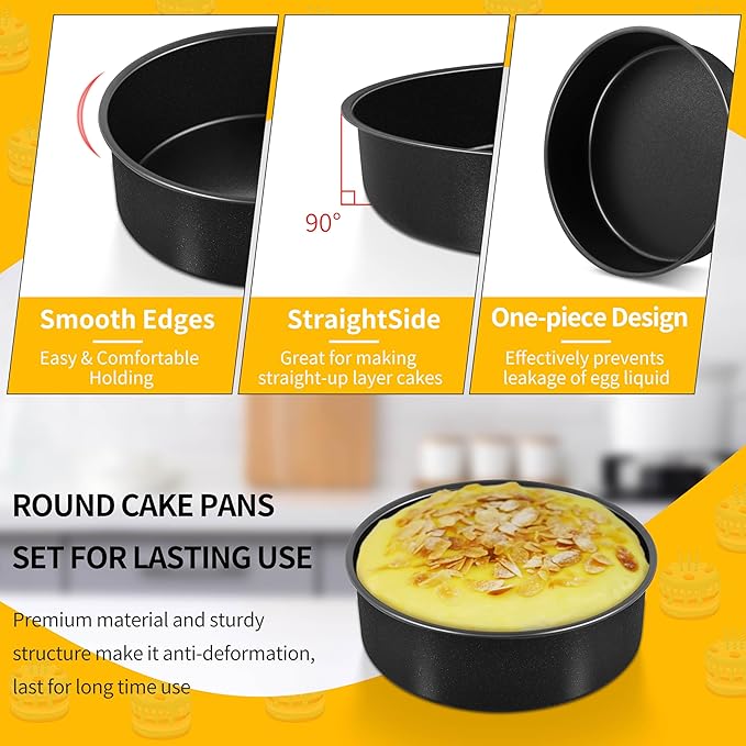 P&P CHEF 6 Inch Cake Pan Set of 3, Non-Stick Round Cake Pans