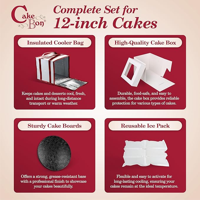 Cakebon 12" Cake Box Drum Insulated Bag Black Round Wrapped 1Pack