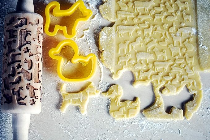 FARM kid embossing rolling pin Birthday gift for kid Laser engraved dough roller with chicken horse cow rabbit pig goat duck cat sheep