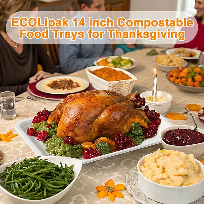 ECOLipak 100 Pack 14 in Compostable White Disposable Food Crawfish Trays