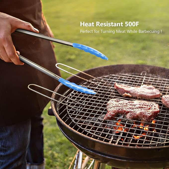 5-Piece Silicone Spatulas Set with Tongs, 446°F Heat Resistant, Blue
