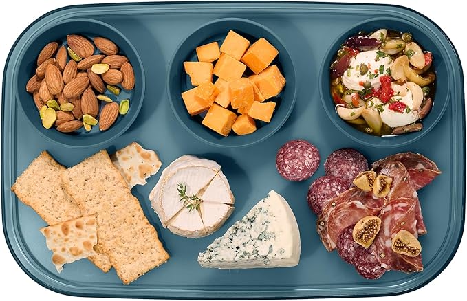madesmart dipware 3 Bowl Serving Tray, Stackable & Removable Dip Bowls for Charcuterie, Guacomole, Snacks, Veggies, Premium Dishwasher & Microwave Safe, Multipurpose Plate & Bowl, Midnight