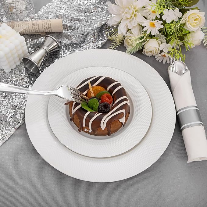 Liacere 100 Pack Silver Plastic Silverware-Pre Wrapped cutlery and Napkin-Pre Rolled Silverware Disposable 100 Forks, 100 Knives 100 Spoons, 100 Napkins Plastic Utensils＆Wedding
