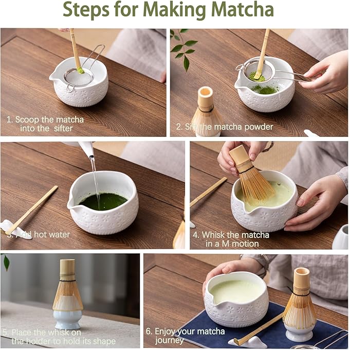 Buucup Matcha Whisk Set, Ceramic Kit with Bowl & Bamboo Accessories