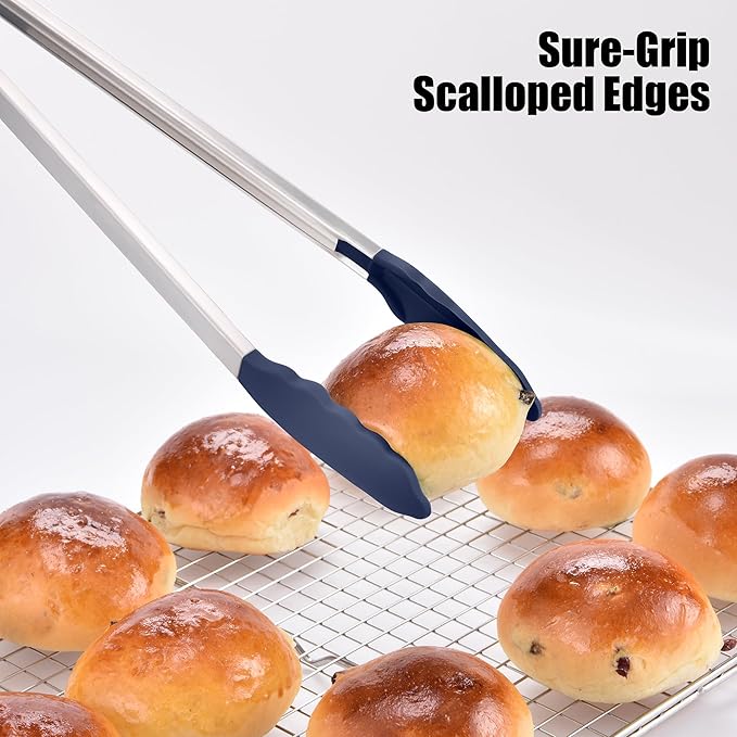 Doosu Kitchen Tongs with Silicone Tips for Cooking Serving (16in, Navy)