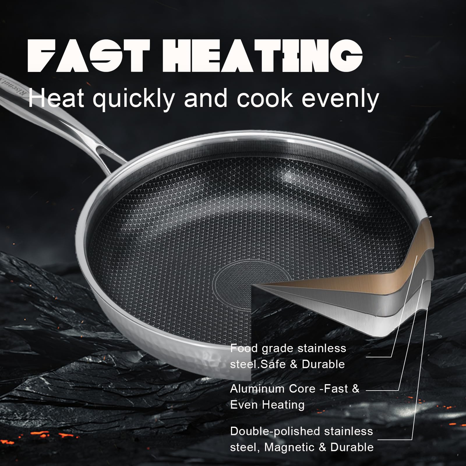 RisenutX Hybrid 12 inch Stainless Steel Non Stick Skillet