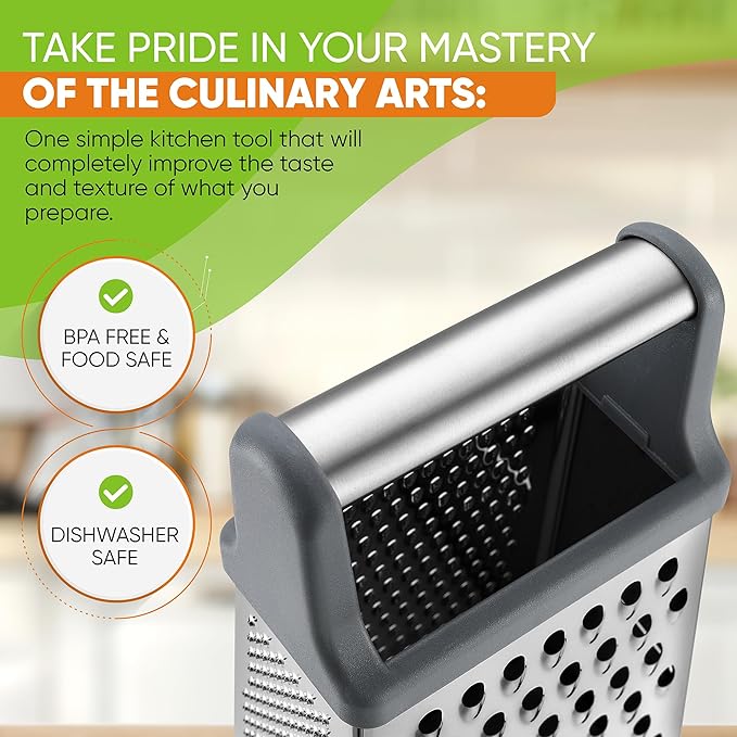 Spring Chef Stainless Steel XL Cheese Grater for Kitchen, Gray