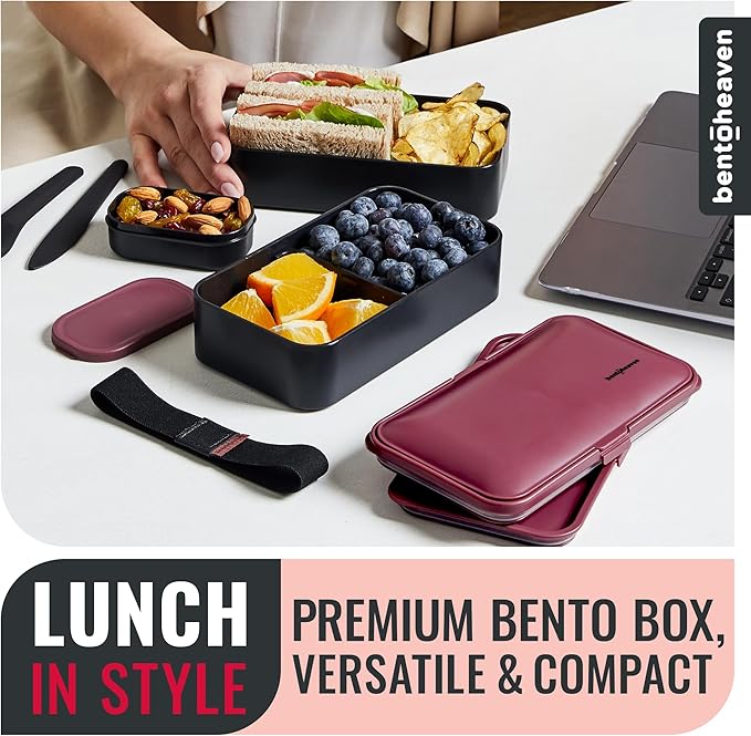 Bentoheaven Bento Box Adult, Stackable Lunch Box, 40 oz, Very Berry