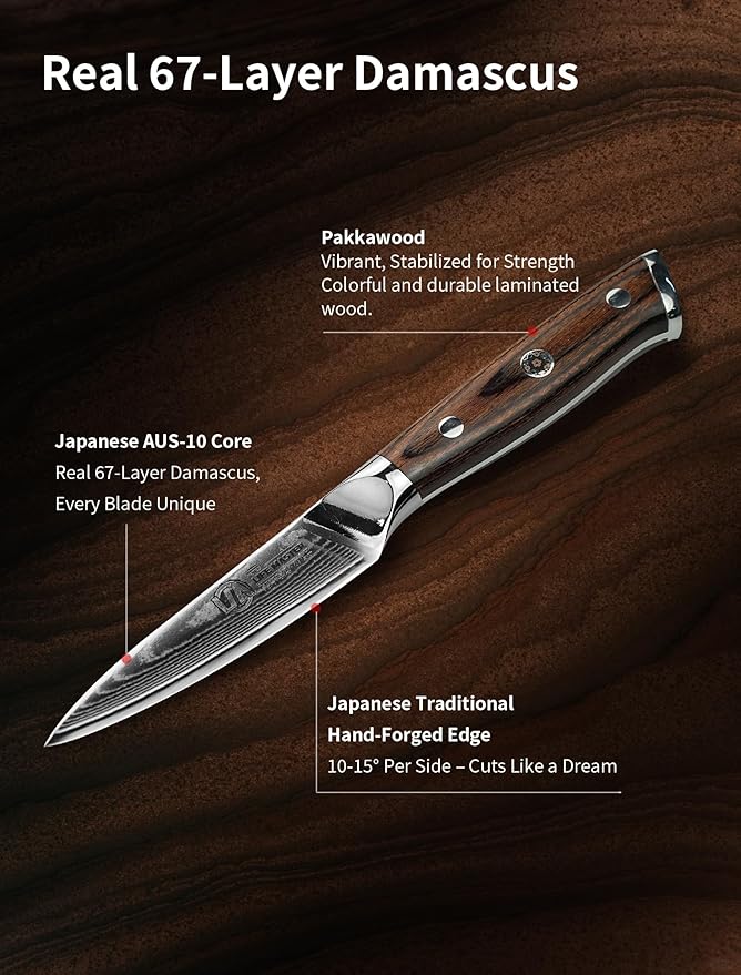 Damascus Paring Knife – Japanese AUS-10 Steel Core Small Kitchen Knife