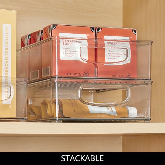 iDesign Stackable Pantry Bins with Handles, 4 Different Sizes, 4 Pack, Clear, Made in USA