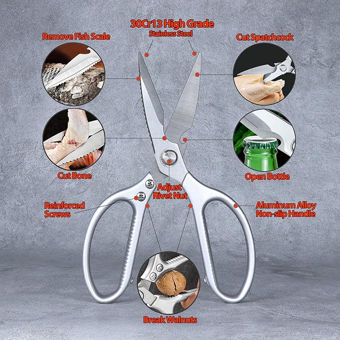 VOGARB Kitchen Scissors All Purpose for Food, Heavy Duty 8.46'' Large Kitchen Shears for Cutting Vegetable, Poultry, Meat, Herb, Stainless Steel Sharp Blade, Dishwasher Safe