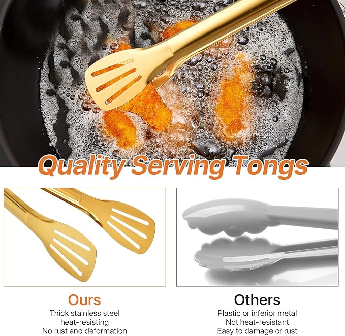 Gold Serving Tongs, 12.9 Inch Stainless Steel Salad Tongs, 6 Pack
