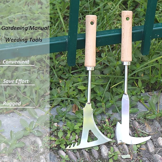 KSOUSLATU Weed Puller Tool, Manual Stainless Steel Weeding Tool, Triangle Shape for Lawn Vegetable Garden Farm Planting
