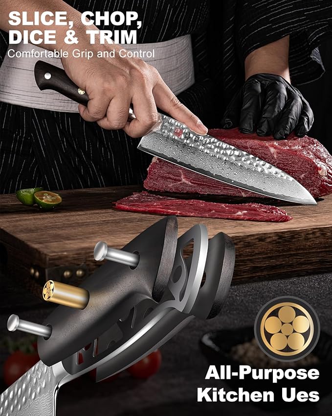 kanngou Japanese Chef Knife Kitchen Knife with 67 Layers Damascus Steel AUS-10 Core, Professional Damascus Knife with Full-Tang Ebony Wood Handle and Premium Gift Box (8.27 Inch Gyuto Chef Knife)