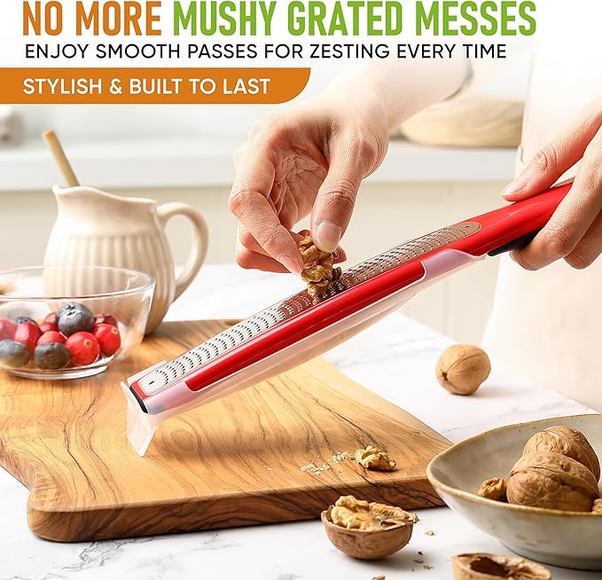Spring Chef Stainless Steel Lemon Zester - Garlic & Ginger Grater - Red