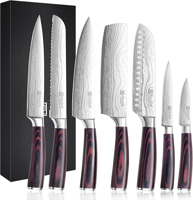 PAUDIN Chef Knife Set, 7 Pieces Kitchen Knife Set, Ultra Sharp Knife Set