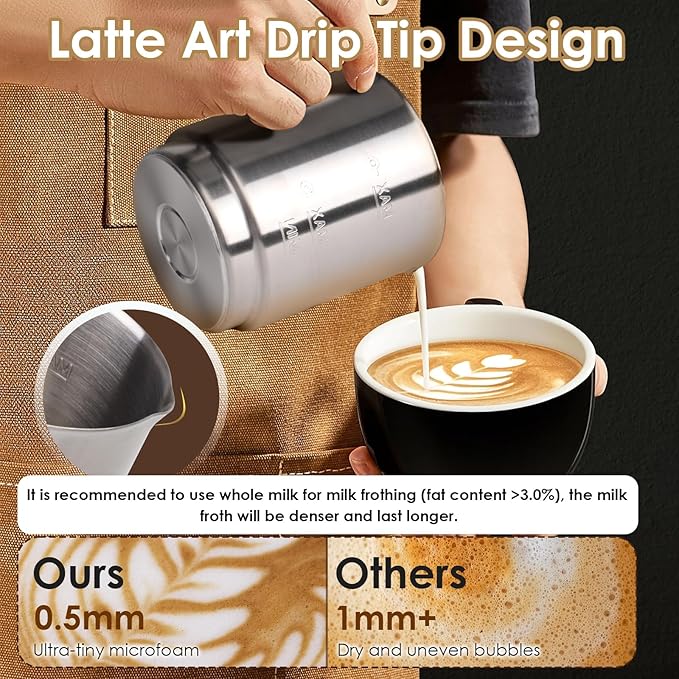 JLFJMGC Milk Frother, 16.9 OZ Milk Frother and Steamer, 4 in 1 Electric Milk Frother Dishwasher Safe Durable Silent Frother for Coffee Hot and Cold Foam Maker (White Stainless)