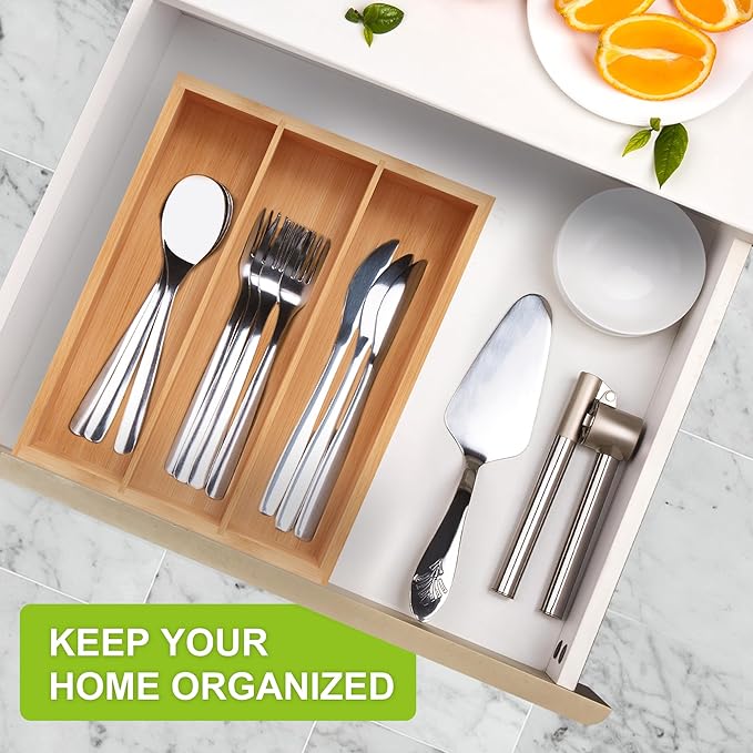 Unibambou Bamboo Silverware Drawer Tray, Kitchen Flatware Cutlery Organizer