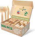 WOODABLE Wooden Cutlery, 300 Pack, 6.5 Inch, Bamboo Utensils Alternative