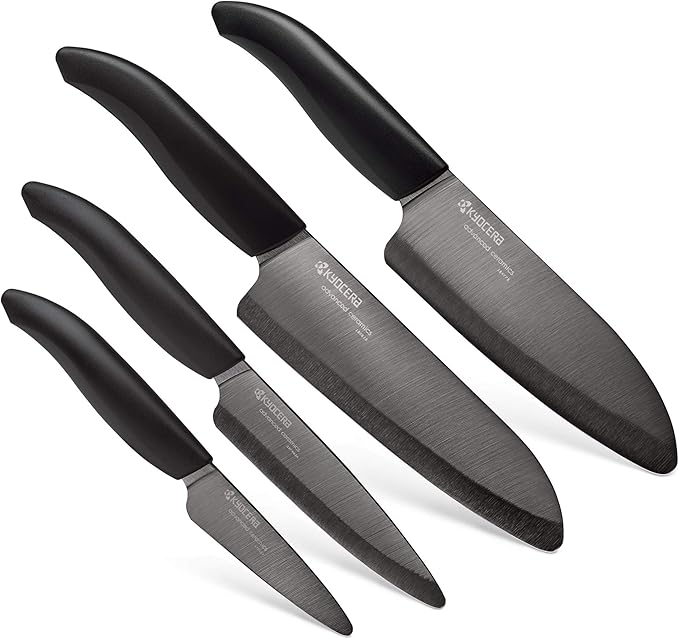 KYOCERA Revolution 4-Pc Ceramic Knife Set: Chef’s, Santoku, Utility&Paring