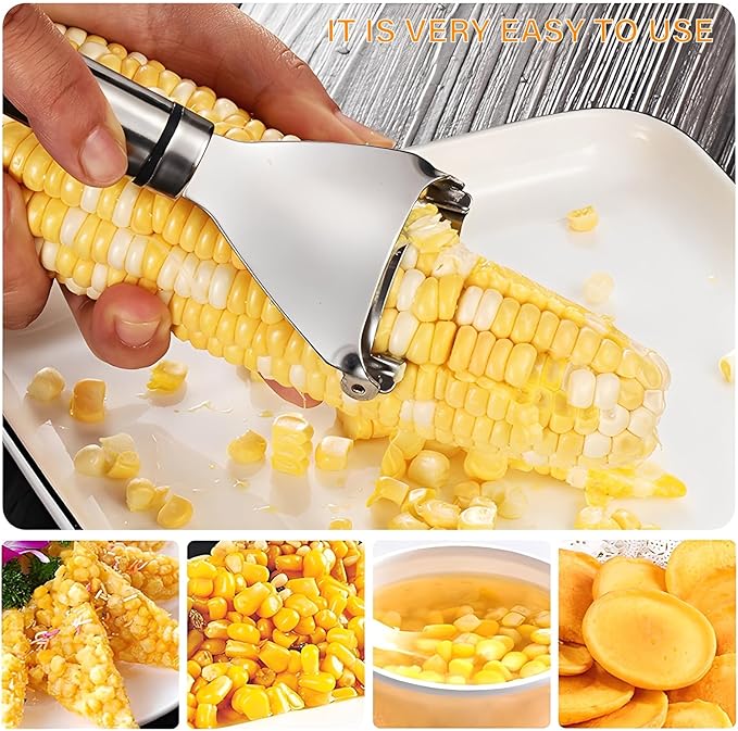 2 Pack Corn Peeler Tool Stainless Steel Corn Kernel Remover, Corn Stripper Tool for Corn on the Cob, Ergonomic Corn Cutter Kitchen Gadget for Easy Kernel Removal