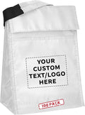 DISCOUNT PROMOS 100 Hook and Loop Insulated Lunch Bags Set - Customizable Text, Logo - Polyester, Durable, Vibrant, Reusable - White