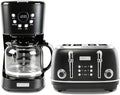 HADEN Heritage 4 Slice Wide Slot Stainless Steel Toaster Bundled with 12 Cup Programmable Drip Coffee Maker Coffee Machine, Black & Chrome