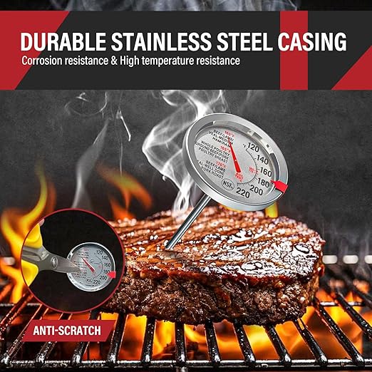 AWLKIM 2 Pack Analog Meat Thermometer Oven Safe Dial No Battery