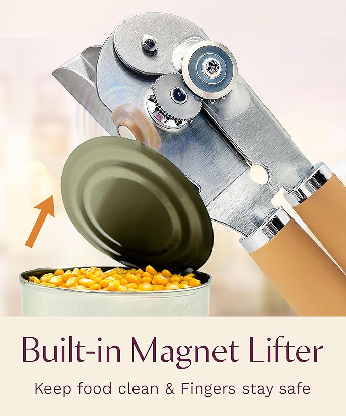 Graceliving Heavy Duty Manual Can Opener with Magnetic Lid Lifter, Orange