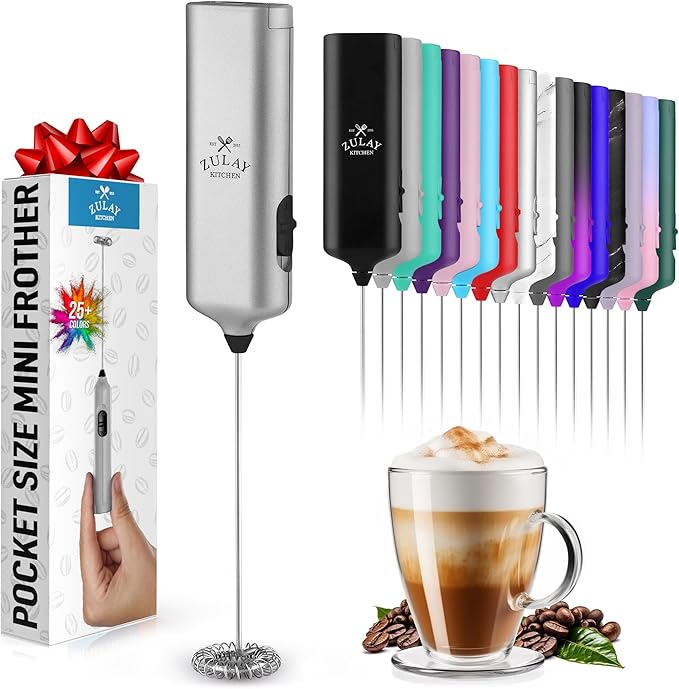 Mini & Mighty Milk Frother Wand – Powerful Handheld Coffee Frother, Battery Operated Drink Mixer – Compact Pocket Size – Detachable Whisk for Latte, Cappuccino, Matcha, Hot Chocolate