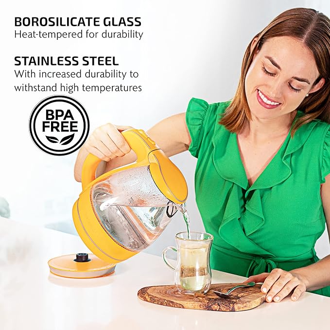 OVENTE 1.5L Glass Electric Kettle Water Boiler, Orange KG83O
