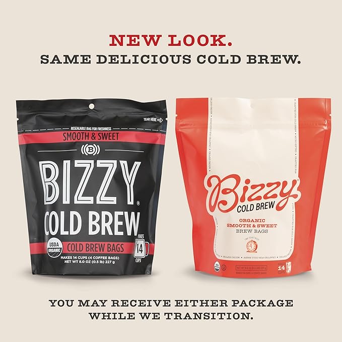 Bizzy Organic Cold Brew Coffee, Smooth & Sweet Blend, Brew Bags, 4 ct