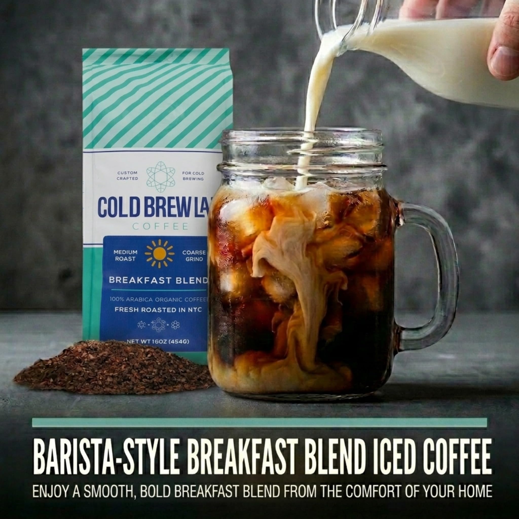 Cold Brew Organic Breakfast Blend Coffee, Coarse Ground, Medium Roast, 1 LB, for Cold Brewing & French Press