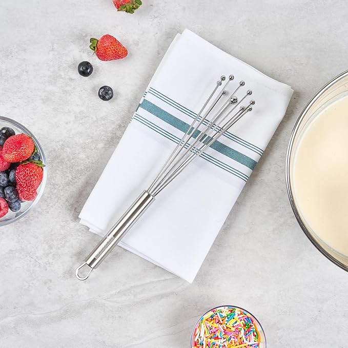Restaurantware 10.5 in Stainless Steel Ball Whisk - 24 Pack - German Standard Egg Beater with Ergonomic Handle, Dishwasher Safe - Manual Mixer Cooking Whisk for Baking, Stirring, Sauces, Beating