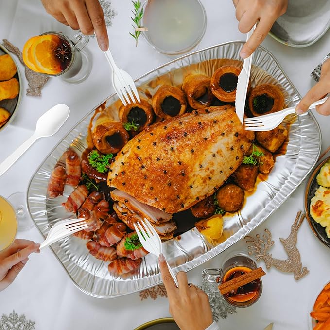 Biocean Extra Heavyduty Compostable Forks [500 Count,7In] Disposable Cutlery No Plastic Forks Large Biodegradable Utensils Eco Friendly Silverware for Party,BBQ,Daily Use [With Tote]