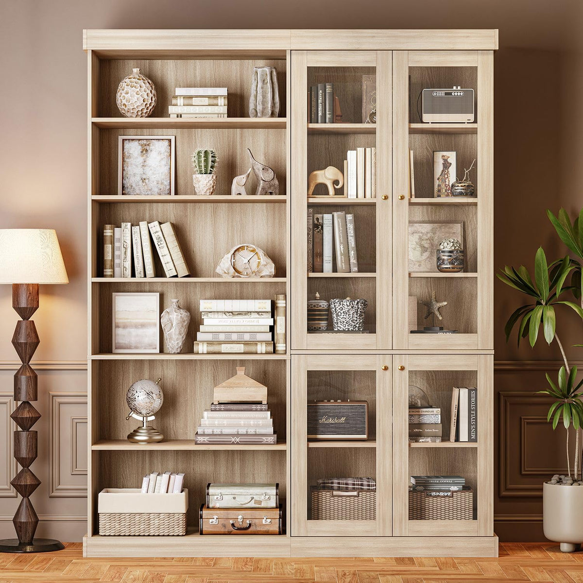 ivaniti 70.8" Tall Farmhouse Kitchen Pantry Cabinet, Modular Storage Cabinet with 6-Tier Adjustable Shelves, White, Wooden Hutch for Living Room, Kitchen, Set of 4
