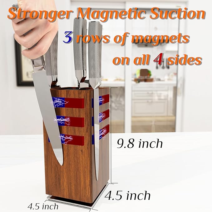 Brosisincorp 360° Rotating Acacia Wood Magnetic Knife Block without Knives