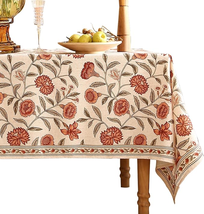ISAENNE Designer French Linen Rectangular Tablecloth,79"x55"-Alvarado D