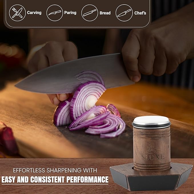 SLUXE Rolling Knife Sharpener Kit – Premium Walnut Wood – 5 Magnetic Angles (12, 15, 17, 19 & 22 Degrees) – Diamond and Ceramic Discs – Durable Knife Sharpening System for Kitchen & Chef's Knives
