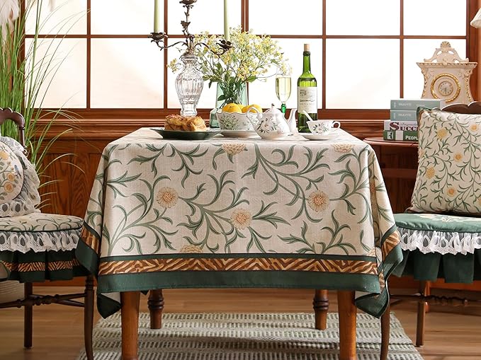 patdrea Vintage French Linen Tablecloth,Rectangular,110"x63"-Botticelli