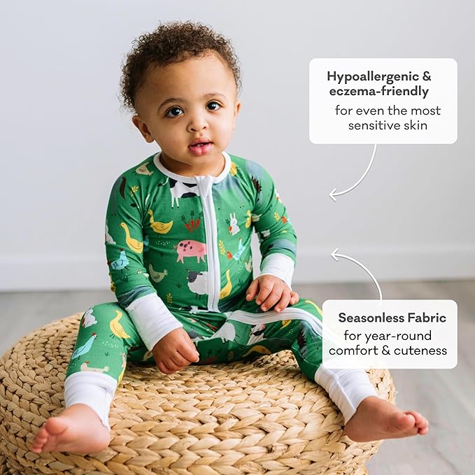 Little Sleepies Baby Pajamas, Green Farm Animals, 0-3M