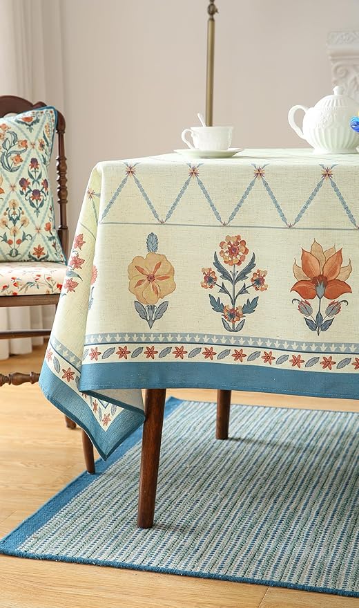 ISAENNE Designer Vintage Square Linen Tablecloth,67"x67"-Floralsea B